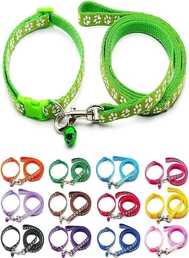 KsPups Pet Nylon Paw Printed Collar and Leash Set - Adjustable and Breathable Puppy Collar and Leash Set with Loudly Bell, Quick Release Clip Leash for Dogs Pack of-1 (Color May Vary) - Image 1